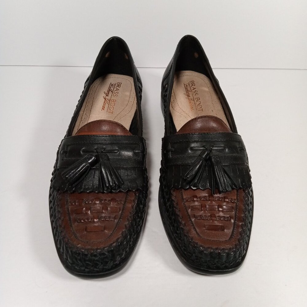 Brass Boot Walking Gloves Loafer Shoes Men 8.5 M Woven Leather Tassel Slip On